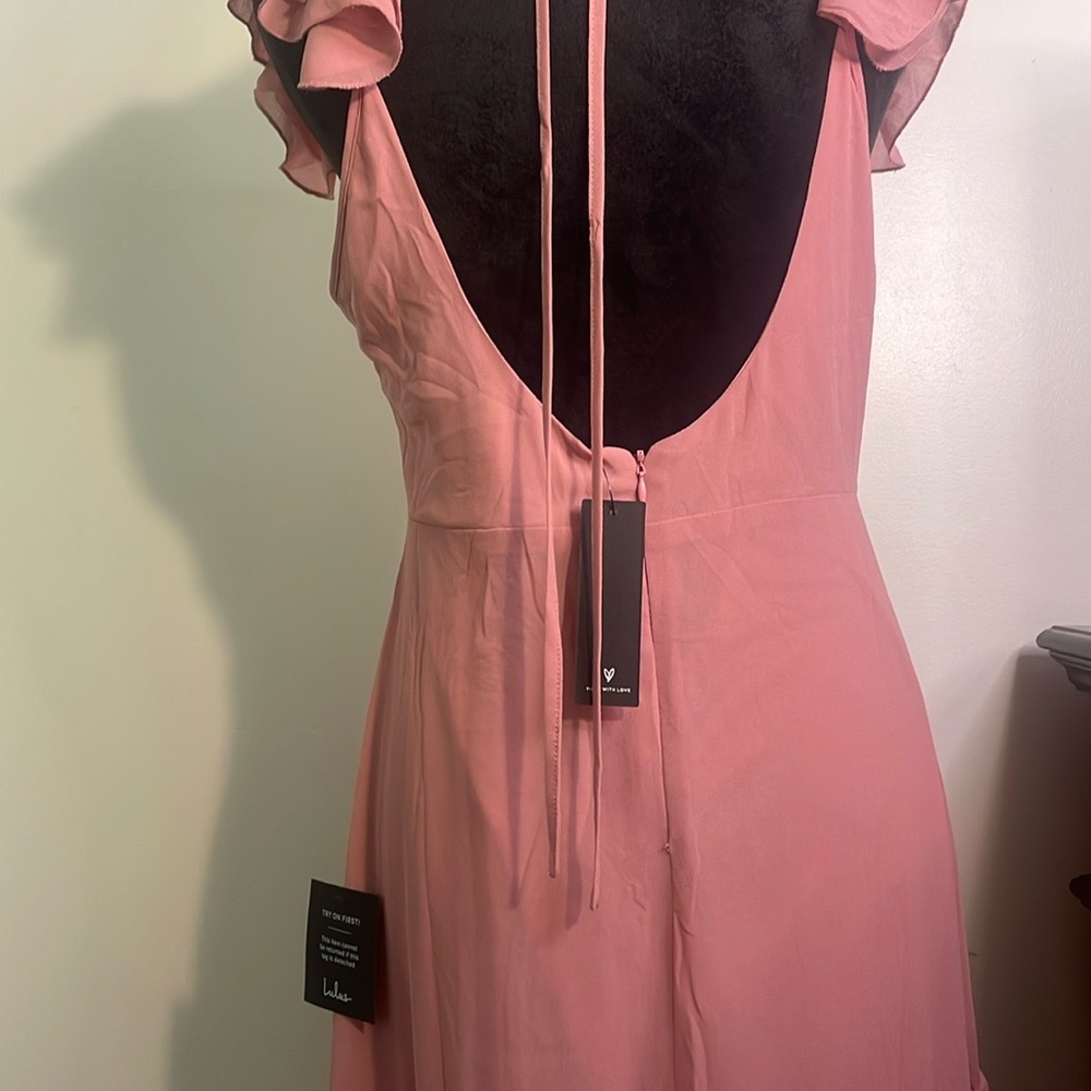Lulu's Pink Ruffled Sheath Midi Dress - Picture 4 of 6